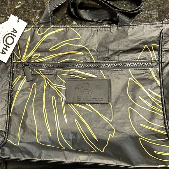 ALOHA Black Tote Bag with Yellow Leaf Design - Picture 5 of 10